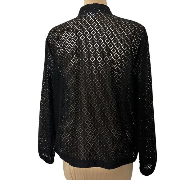 Allison Daley Jacket Womens Size 12 Black Openwork Mesh Full Zip Lightweight - Picture 4 of 9
